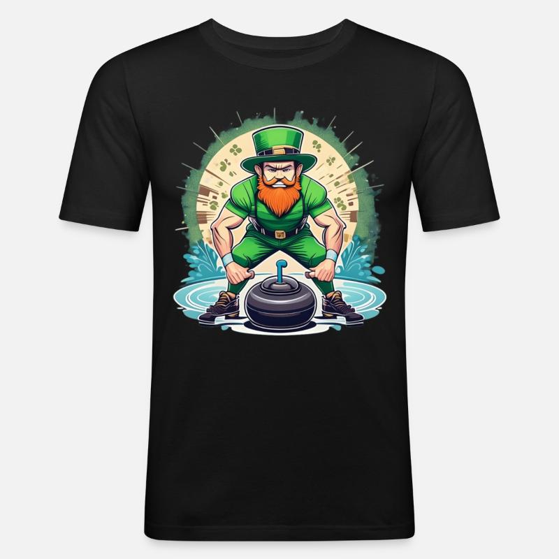 St. Patrick's Day Kleeblatt Curling - Männer Slim Fit T-Shirt - Schwarz
