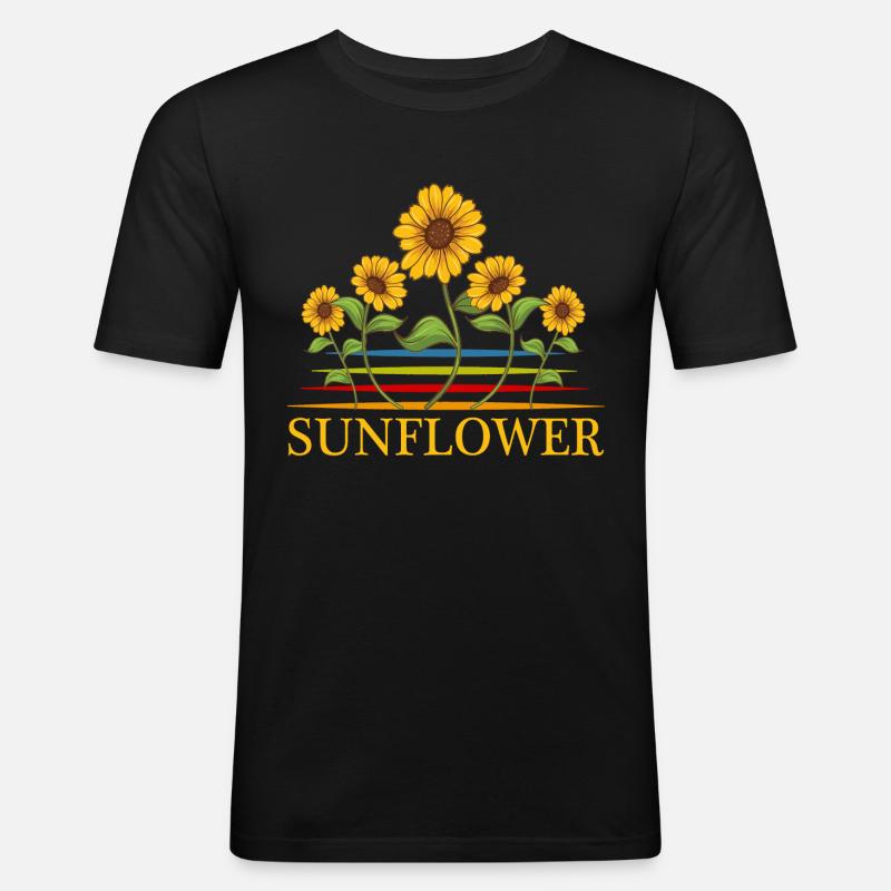 Sonnenblume - Männer Slim Fit T-Shirt - Schwarz