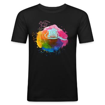 Fotografie Foto Kamera Photograph Fotografieren - Männer Slim Fit T-Shirt - Schwarz - Vorne - Nik (191cm)