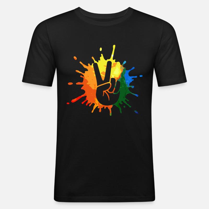Peace Peacezeichen - Männer Slim Fit T-Shirt - Schwarz