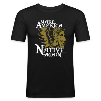 Indianer indianisch Native American Ureinwohner - Männer Slim Fit T-Shirt - Schwarz - Vorne - Nik (191cm)