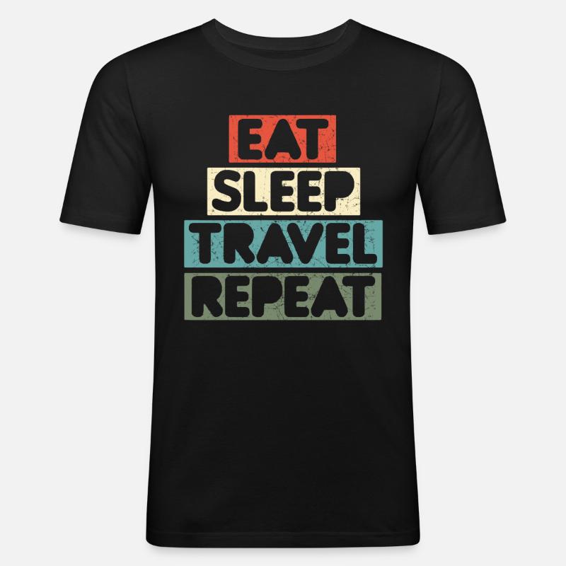 Manger sommeil répéter répéter - T-shirt près du corps Homme - noir