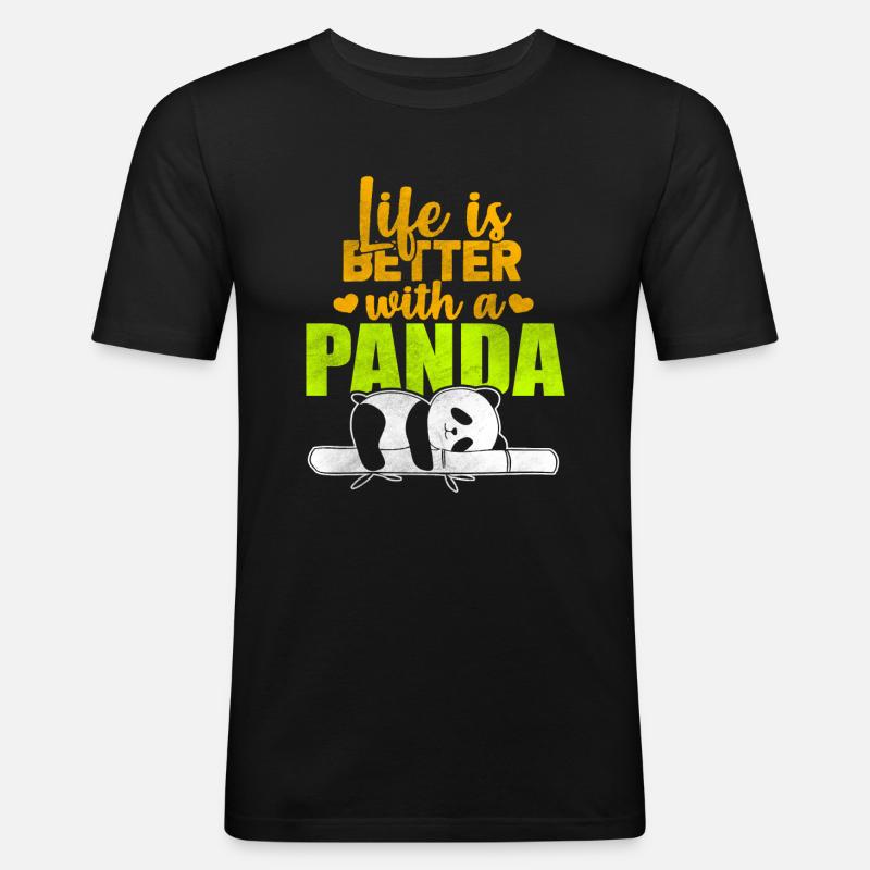 Panda - Männer Slim Fit T-Shirt - Schwarz