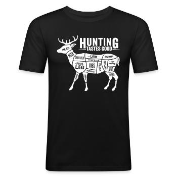 Hirschjagd Jagen Jagd Jäger - Männer Slim Fit T-Shirt - Schwarz - Vorne - Nik (191cm)
