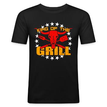 Grillkönig Grillmeister Grillbesteck Grillzange - Männer Slim Fit T-Shirt - Schwarz - Vorne - Nik (191cm)