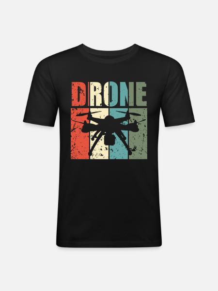 Drone Drohne Dronenpilot Quadrocopter - T-shirt près du corps Homme - noir