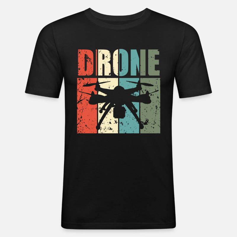 Drone Drohne Dronenpilot Quadrocopter - Männer Slim Fit T-Shirt - Schwarz