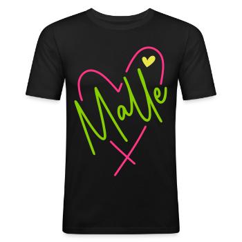 Malle Herz bunt (Farbwechsel alle Farben änderbar) - Männer Slim Fit T-Shirt - Schwarz - Vorne - Nik (191cm)