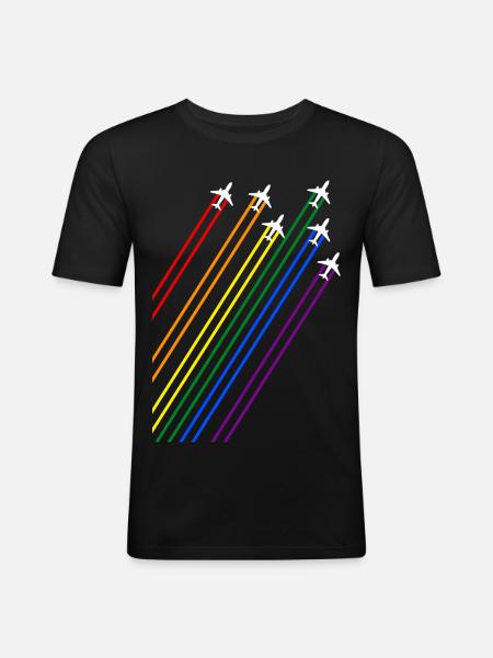 Airplanes with rainbow trails - Men's Slim Fit T-Shirt - black