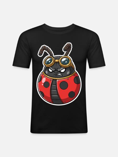 Steampunk Ladybug Rot und Chromrüstung - Männer Slim Fit T-Shirt - Schwarz