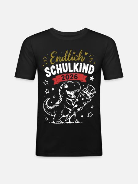 Endlich Schulkind 2026 Dino - Männer Slim Fit T-Shirt - Schwarz