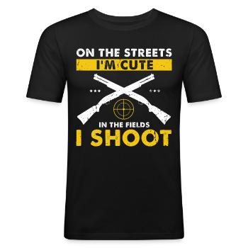 Drôle de conception de chasse au canard Hunter Hunting Duck Design - T-shirt près du corps Homme - noir - Devant - Nik (191cm)