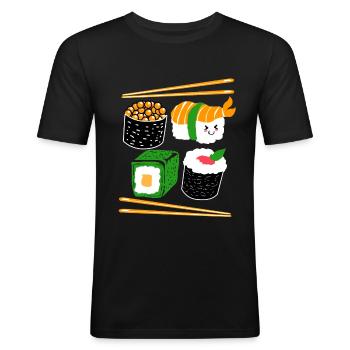 Sushi Go Reis Japan Tokio Miso Nigiri Maki Udon - Männer Slim Fit T-Shirt - Schwarz - Vorne - Nik (191cm)