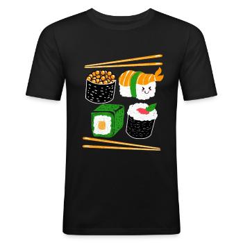 Sushi - Männer Slim Fit T-Shirt - Schwarz - Vorne - Nik (191cm)