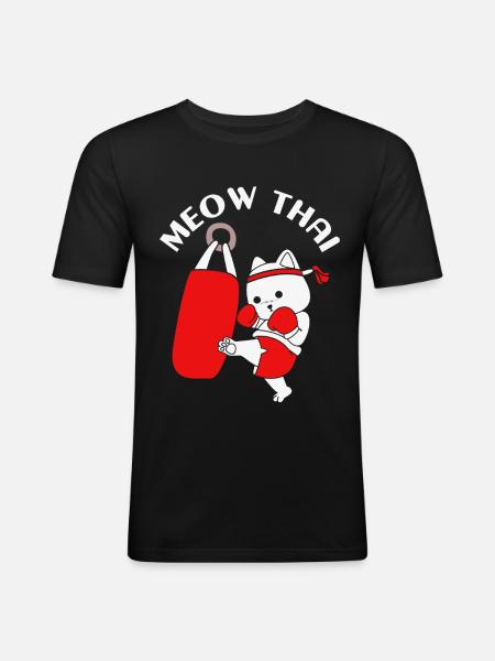 Thai boxing cat - Men's Slim Fit T-Shirt - black