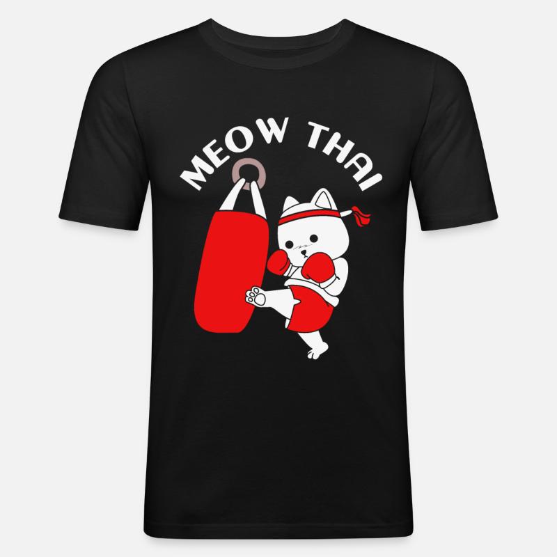 Thai Boxing Katze - Männer Slim Fit T-Shirt - Schwarz
