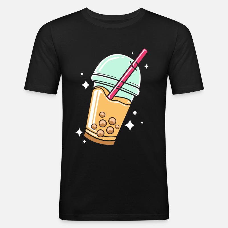 Bubble Tee Boba Tea - Männer Slim Fit T-Shirt - Schwarz
