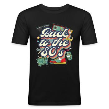Back to the 80s´ - Männer Slim Fit T-Shirt - Schwarz - Vorne - Nik (191cm)