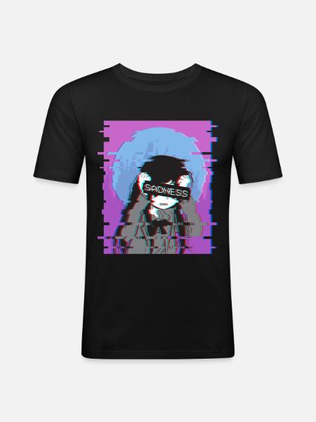 Triest Anime Girl - Japanse Otaku Vaporwave Gift - Mannen slim fit T-shirt - zwart