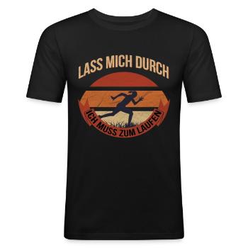 Joggen für Damen, ich muss zum Laufen Shirt - Männer Slim Fit T-Shirt - Schwarz - Vorne - Nik (191cm)