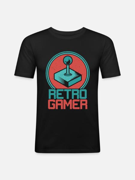 Retro Gamer Joystick - Männer Slim Fit T-Shirt - Schwarz