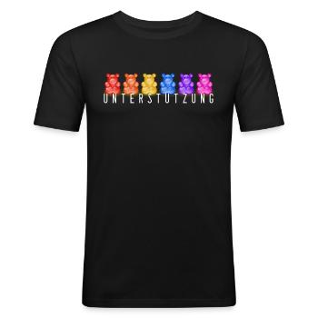 Gummibärenbande - Männer Slim Fit T-Shirt - Schwarz - Vorne - Nik (191cm)