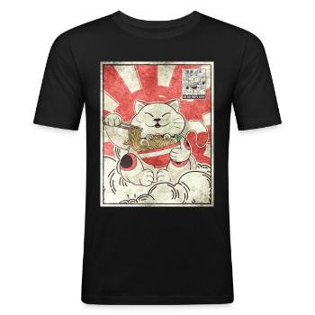 Maneki Neko Ramen Sello Estética Japonesa G - Camiseta ajustada hombre - negro - delante - Nik (191cm)