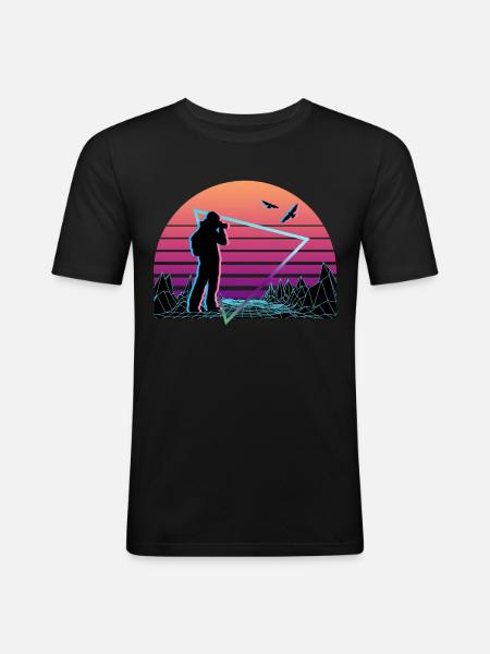 Birdwatcher Birdwatching Vaporwave Aesthetic - Men's Slim Fit T-Shirt - black