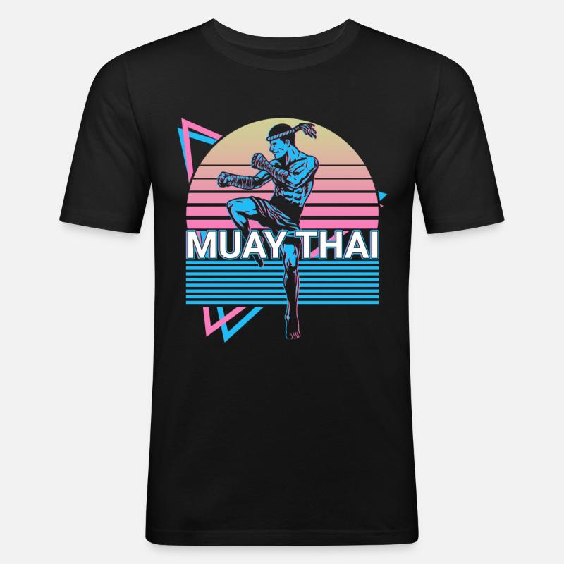 Muay Thai Retro Geschenk - Männer Slim Fit T-Shirt - Schwarz