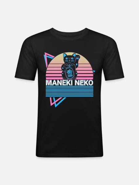 Maneki Neko Cat Retro Gift - Men's Slim Fit T-Shirt - black