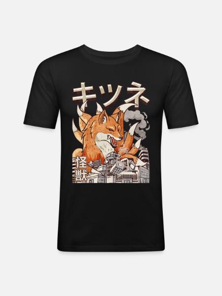 Kaiju Kitsune Neunschwänziger Fuchs Japanisches Ge - Männer Slim Fit T-Shirt - Schwarz
