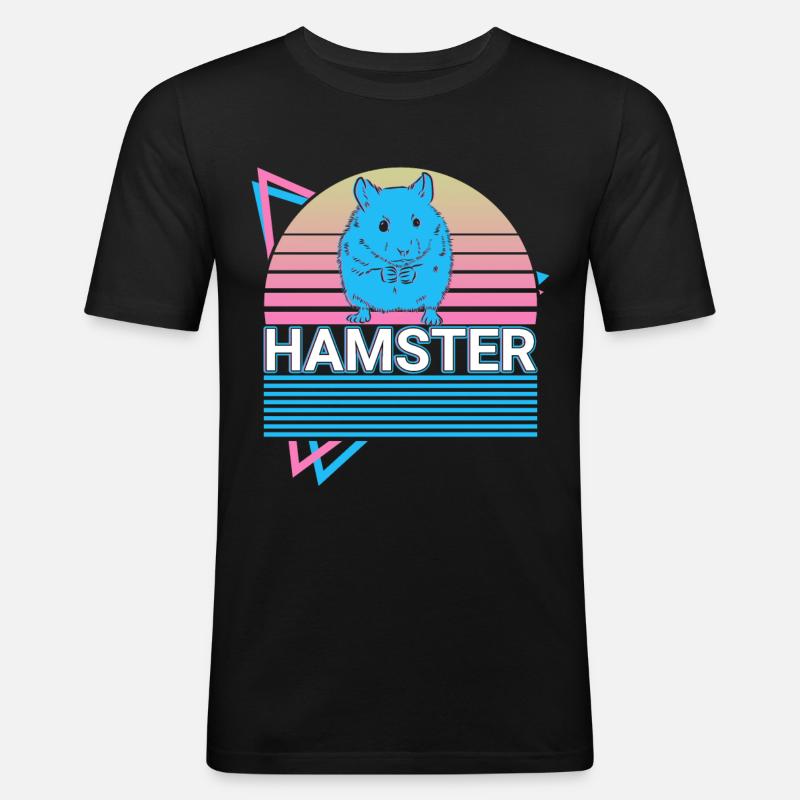 Hamster Retro - Männer Slim Fit T-Shirt - Schwarz