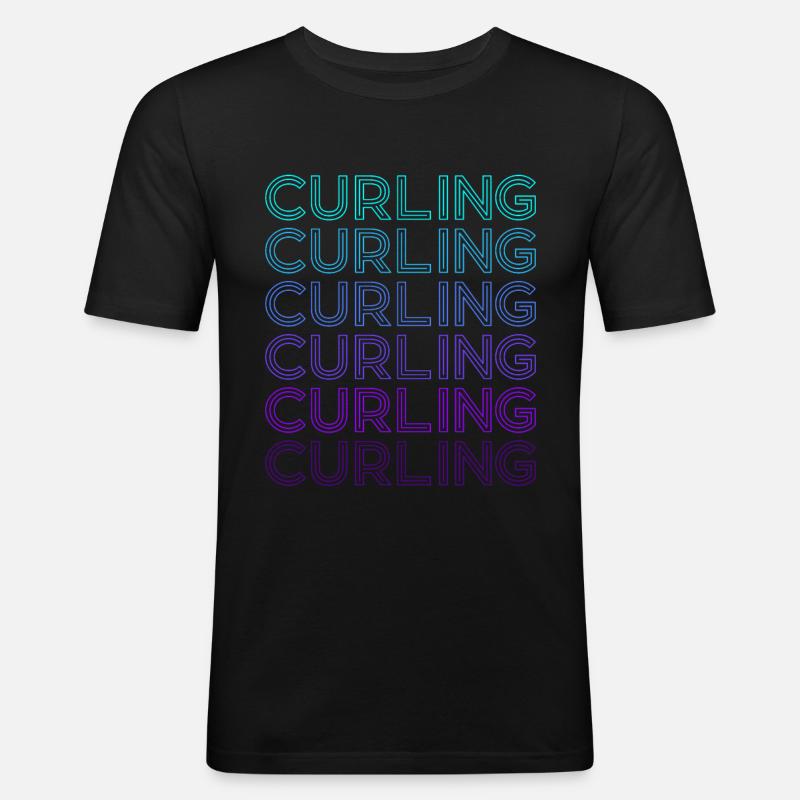Curlingstein Spieler Retro - Männer Slim Fit T-Shirt - Schwarz