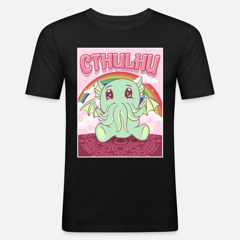 Kawaii Cthulhu Necronomicon Cthulhu Mostro - Maglietta aderente da uomo - nero