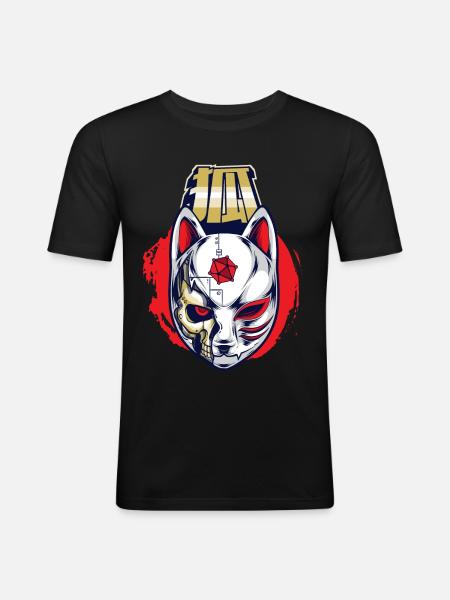 Cyborg Kitsune Mask Fox Mask Cyber Punk Cyber - Men's Slim Fit T-Shirt - black