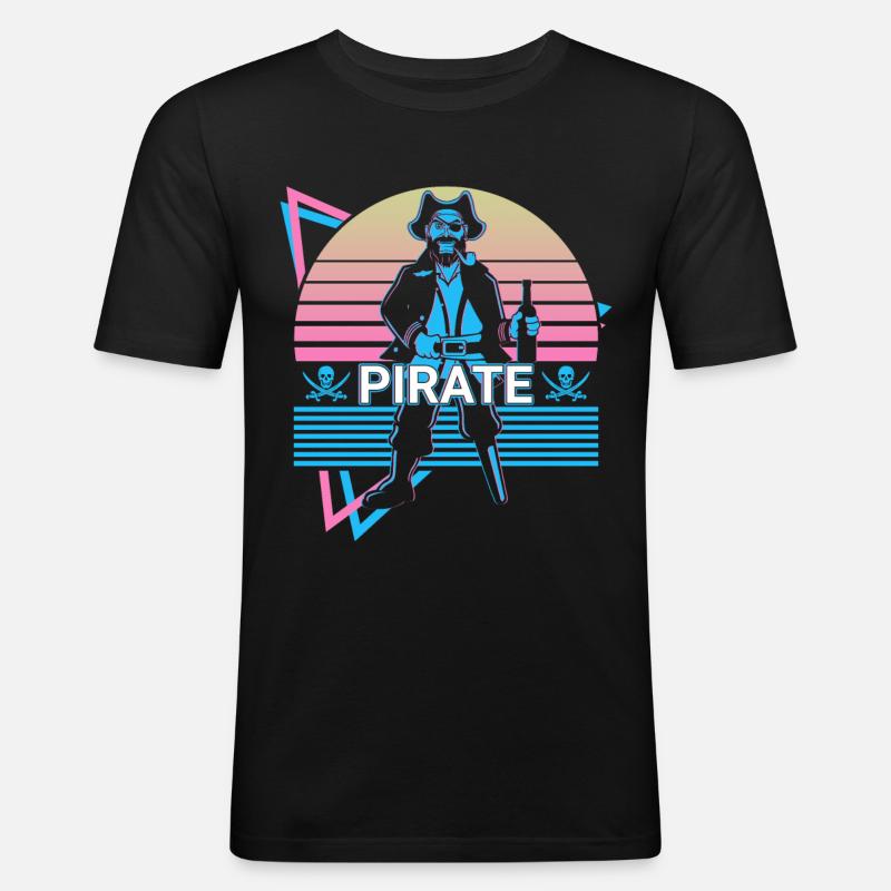 Pirat Retro Geschenk - Männer Slim Fit T-Shirt - Schwarz