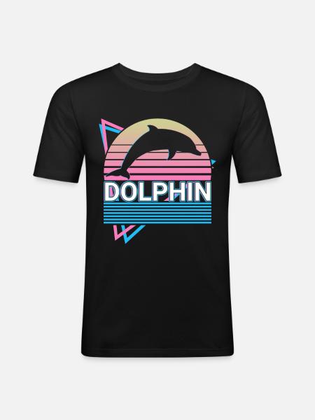 Cadeau rétro dauphin - T-shirt près du corps Homme - noir