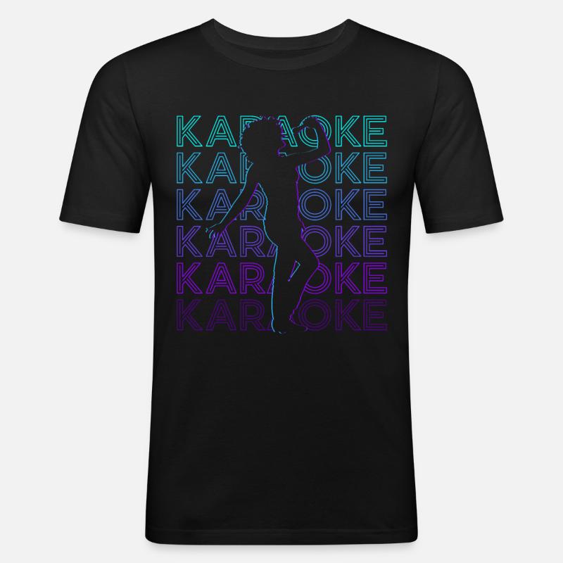 Karaoke-Sänger Retro - Männer Slim Fit T-Shirt - Schwarz