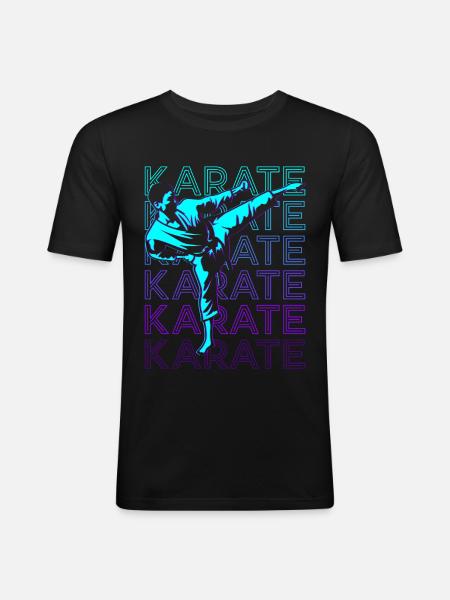 Karate Retro - Männer Slim Fit T-Shirt - Schwarz