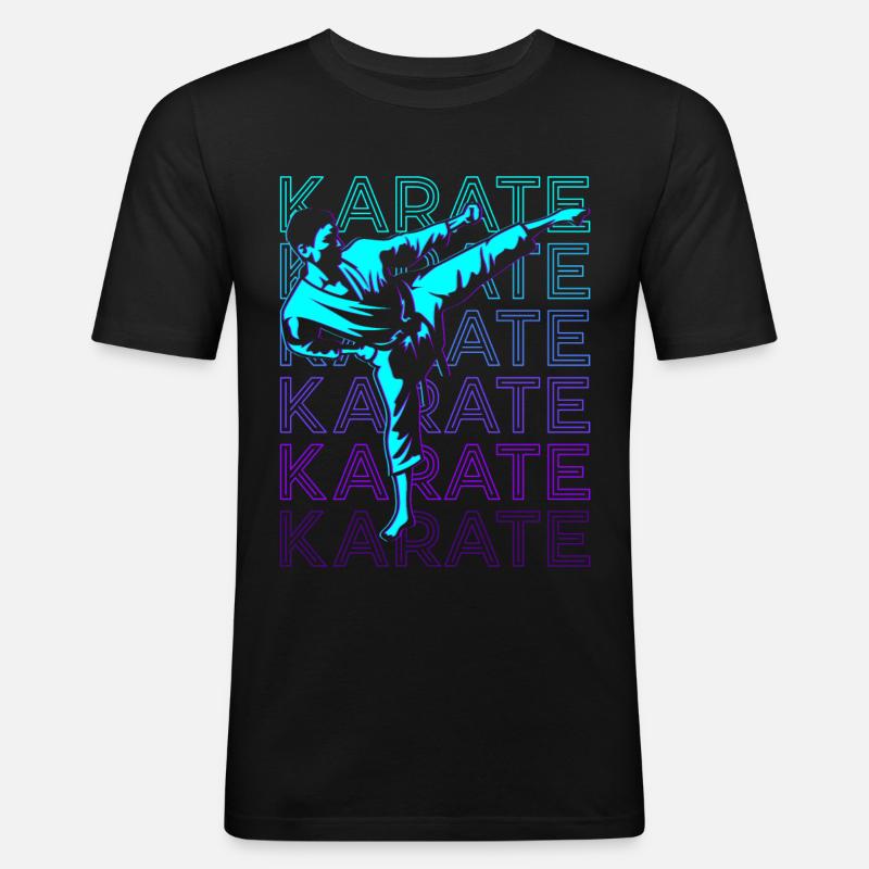 Karate Retro - Männer Slim Fit T-Shirt - Schwarz
