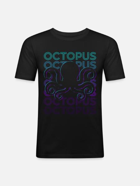 Octopus Rétro - T-shirt près du corps Homme - noir
