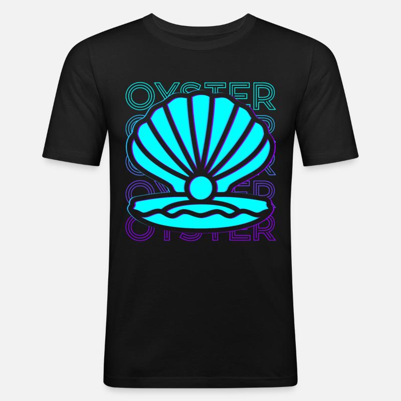 Auster Retro - Männer Slim Fit T-Shirt - Schwarz
