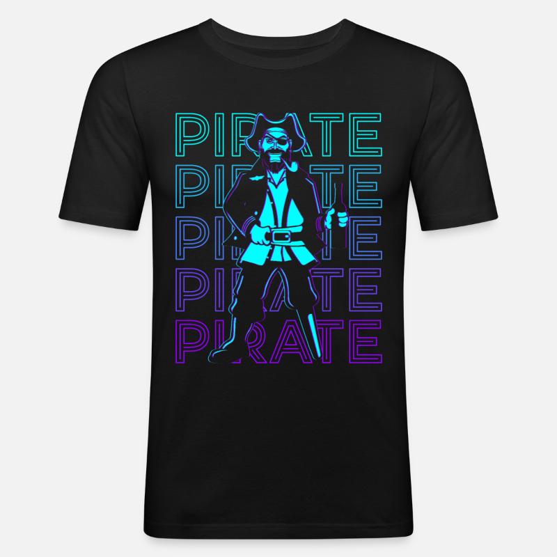 Pirat Retro - Männer Slim Fit T-Shirt - Schwarz