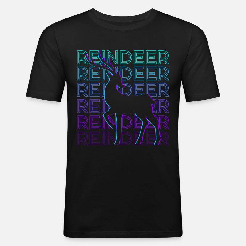 Rentier Retro - Männer Slim Fit T-Shirt - Schwarz