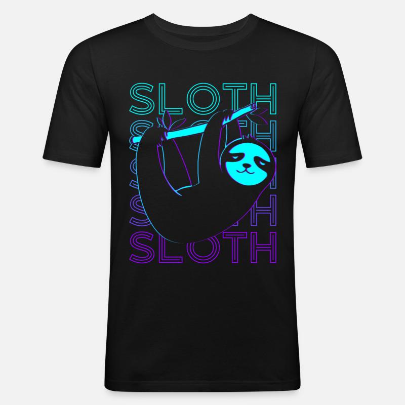 Faultier Retro - Männer Slim Fit T-Shirt - Schwarz