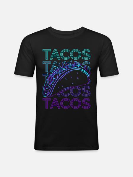 Tacos Retro - Männer Slim Fit T-Shirt - Schwarz