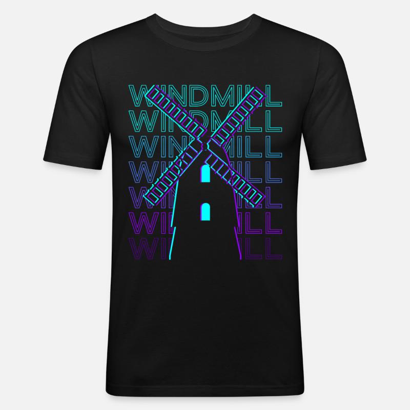 Windmühle Retro - Männer Slim Fit T-Shirt - Schwarz