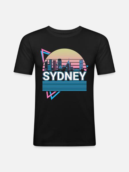 Sidney City Skyline Cityscape Retro - Men's Slim Fit T-Shirt - black