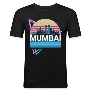 Mumbai City Skyline Cityscape Rétro - T-shirt près du corps Homme - noir - Devant - Nik (191cm)