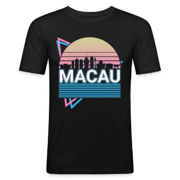 Macao City Skyline Cityscape Rétro - T-shirt près du corps Homme - noir - Devant - Nik (191cm)